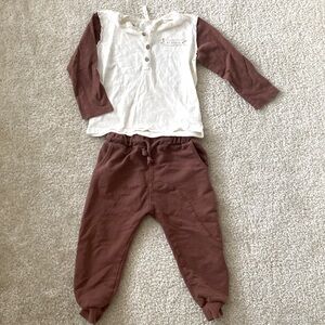 Rylee + Cru boys henley and pants matching set 2-3yrs brown